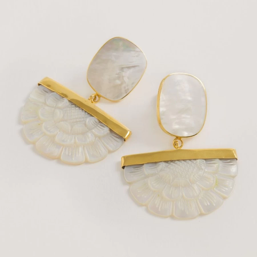 Freya Rose Women's Hand Carved Mother of Pearl Rose Drop Earrings