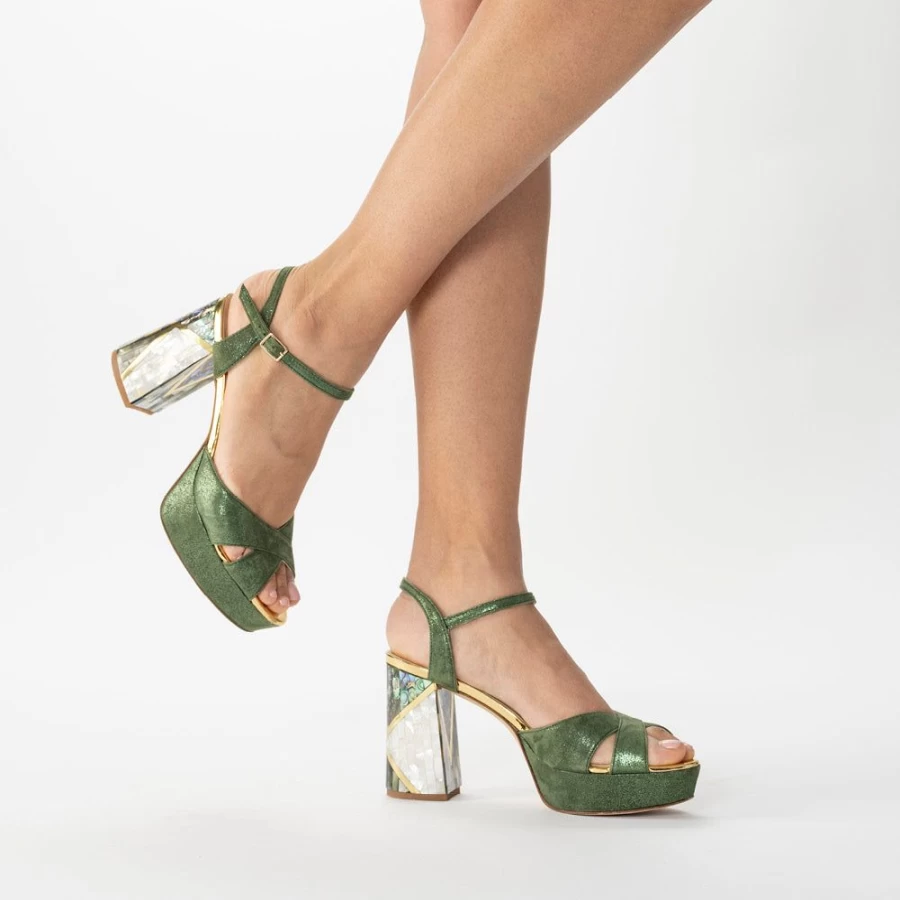 Freya Rose Zahra Verde-Pearl Women's Heels - Elegant Pearl Embellished High Heels