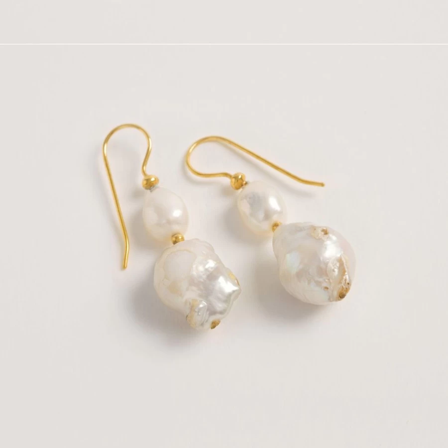 Freya Rose Baroque Pearl Mid Drop Earrings for Women - Elegant Vintage Dangle Earrings