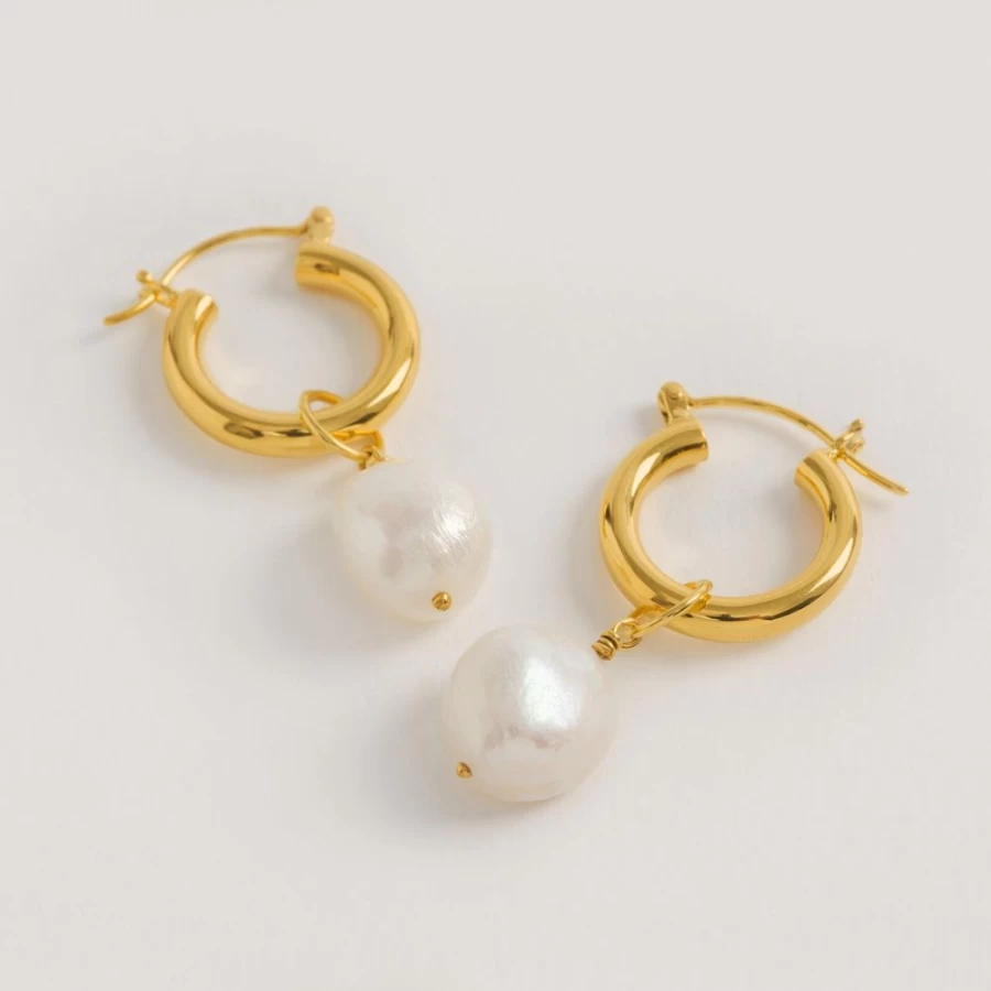 Freya Rose Women's Gold Mini Hoop Earrings with Baroque Pearls - Elegant Pearl Studded Hoops