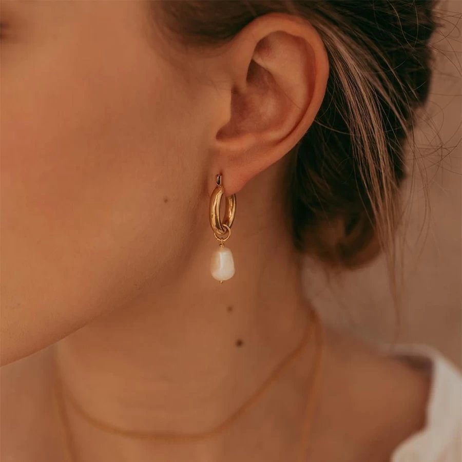 Freya Rose Women's Gold Mini Hoop Earrings with Baroque Pearls - Elegant Pearl Studded Hoops