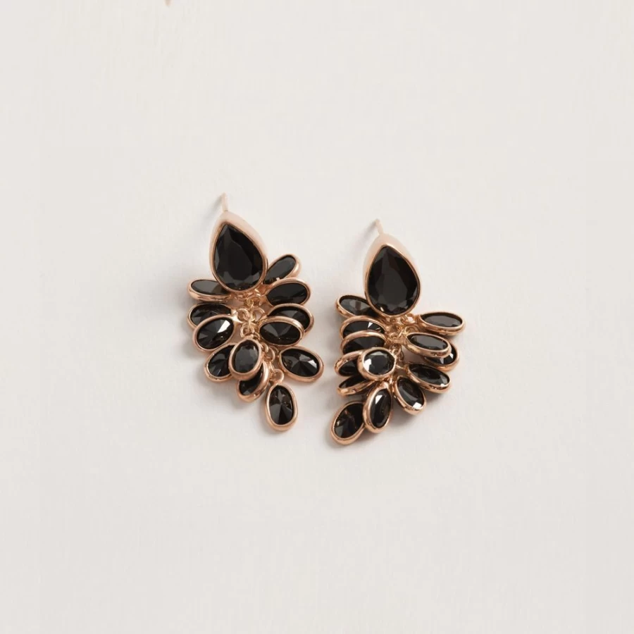 Freya Rose Women's Petite Black and Rose Gold Crystal Drop Earrings