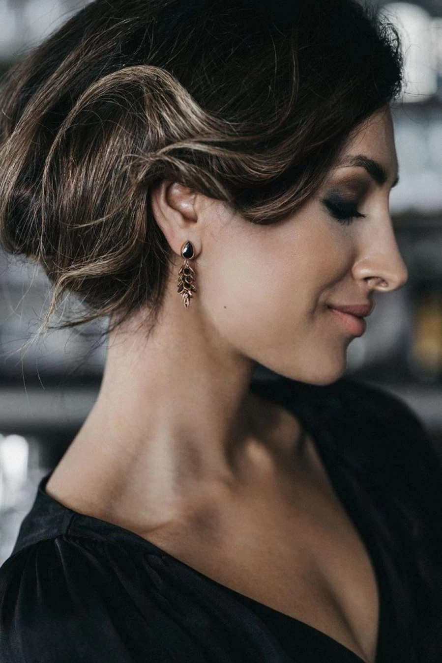 Freya Rose Women's Petite Black and Rose Gold Crystal Drop Earrings