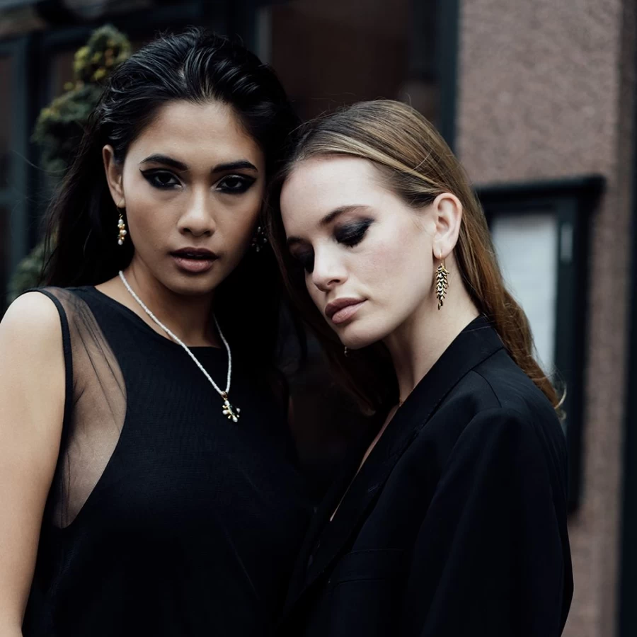 Freya Rose Gold and Black Crystal Drop Earrings for Women - Elegant Midi Dangle Earrings
