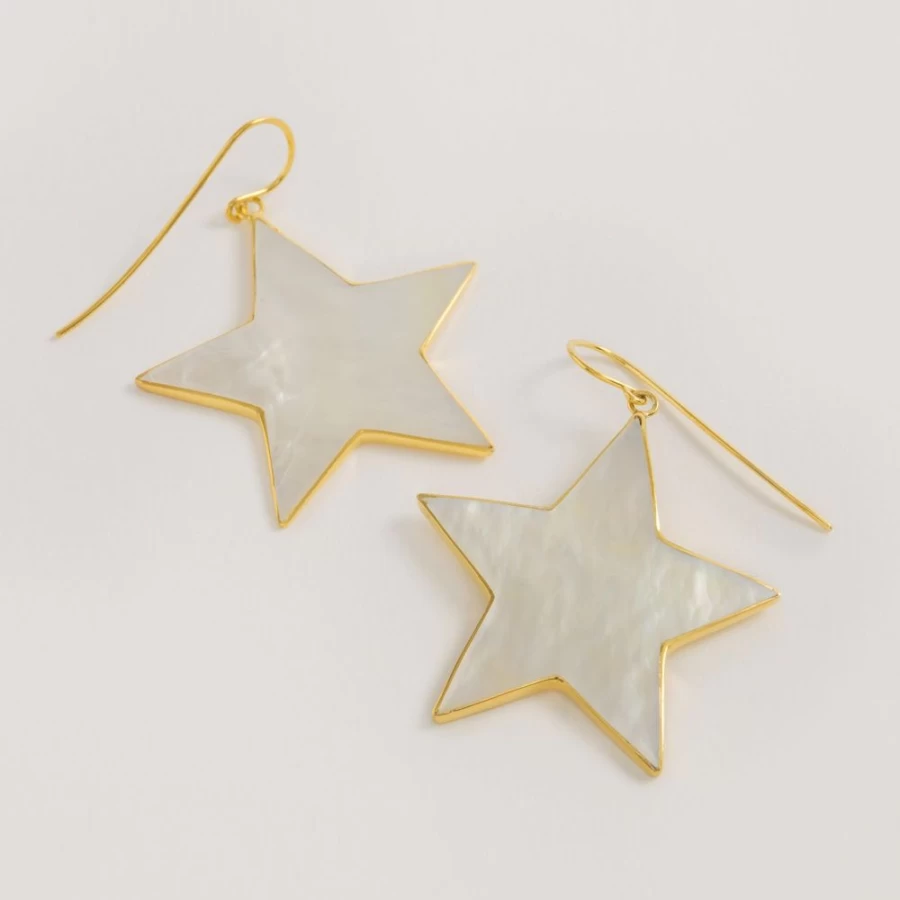 Freya Rose Women's Celestial Mother of Pearl Gold Star Earrings