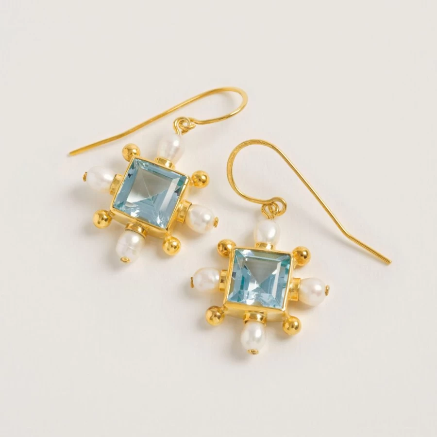 Freya Rose Blue Topaz Sterling Silver Cross Earrings for Women