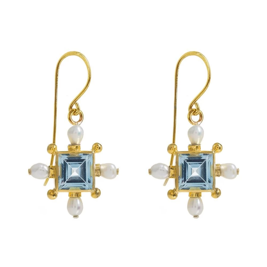 Freya Rose Blue Topaz Sterling Silver Cross Earrings for Women