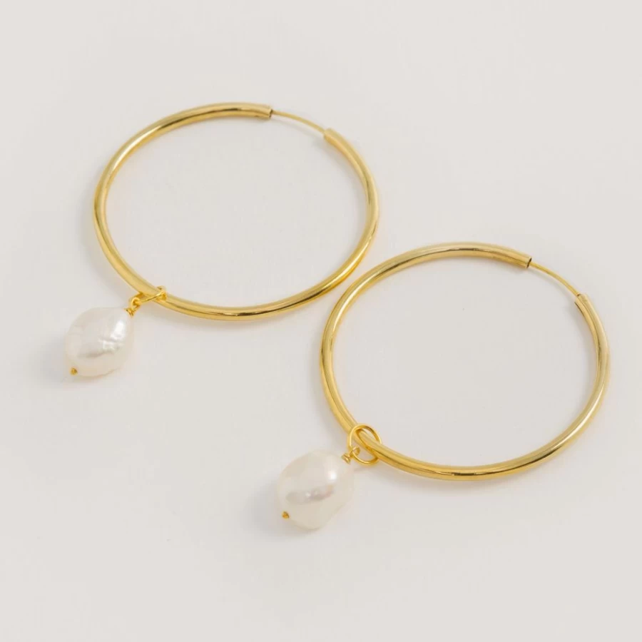 Freya Rose Large Gold Vermeil Hoop Earrings with Baroque Pearls for Women