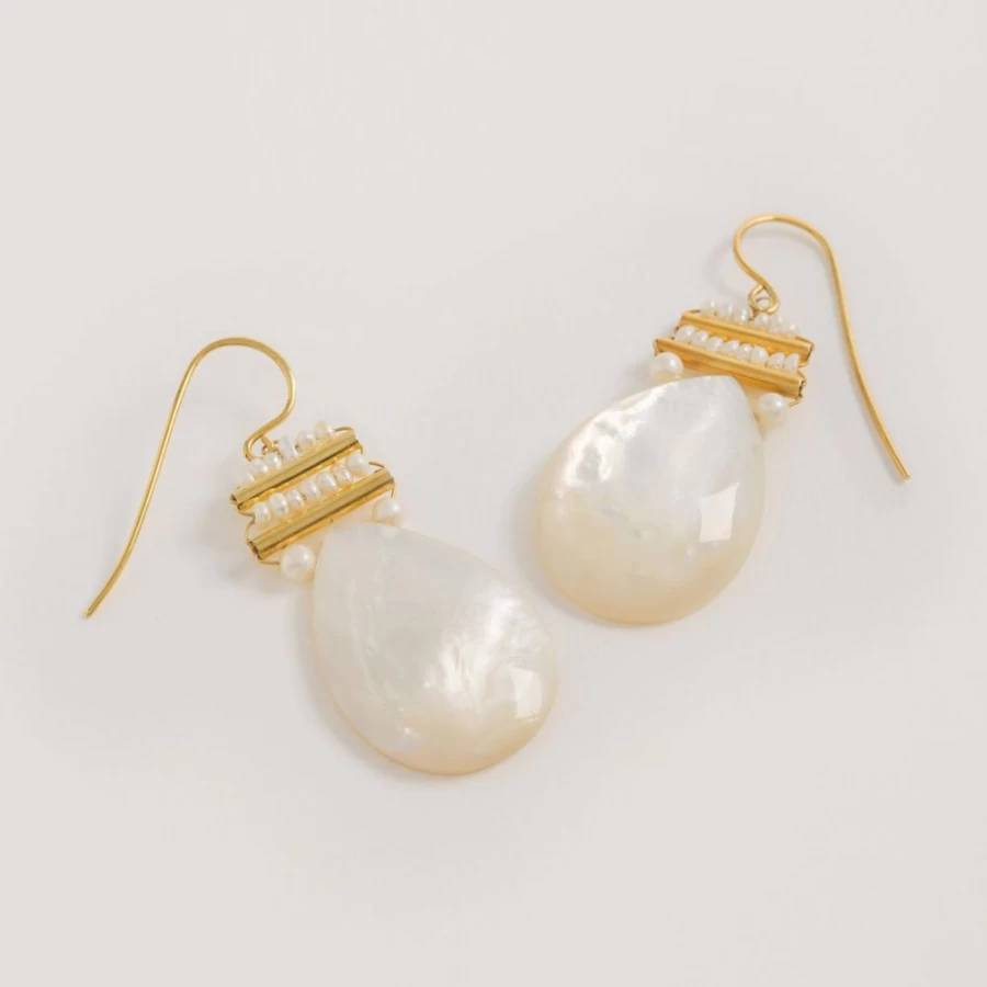 Freya Rose Women's Pearl and Mother of Pearl Pear Drop Earrings