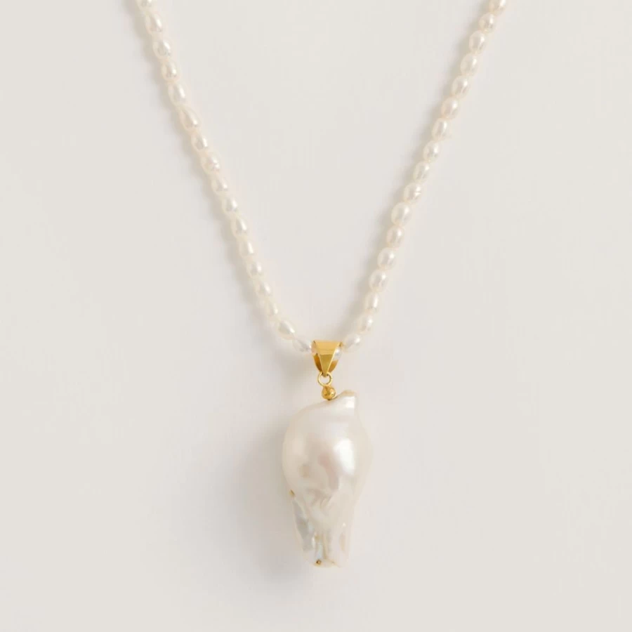 Freya Rose Women's Baroque Pearl Pendant Rice Pearl Necklace Elegant Jewelry