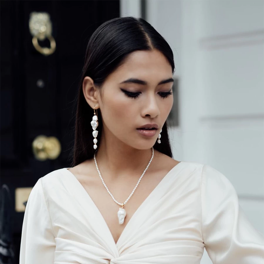 Freya Rose Women's Baroque Pearl Pendant Rice Pearl Necklace Elegant Jewelry