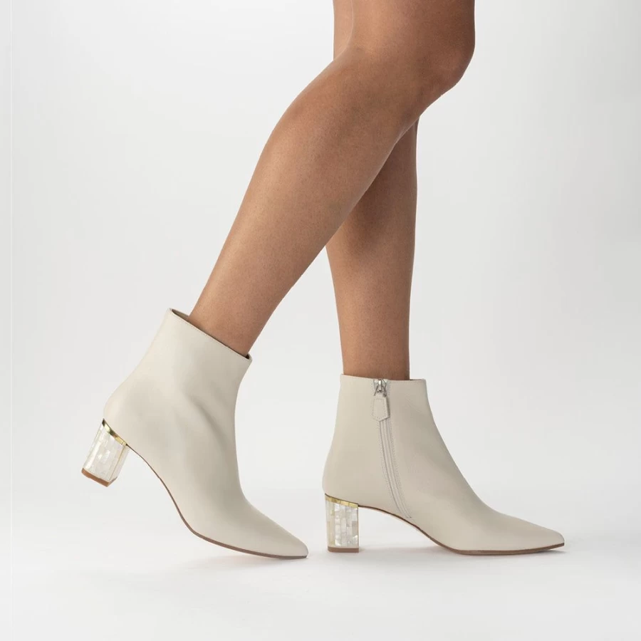 Freya Rose Women's June White Boots with Pearl Heel - Elegant Fashion Footwear