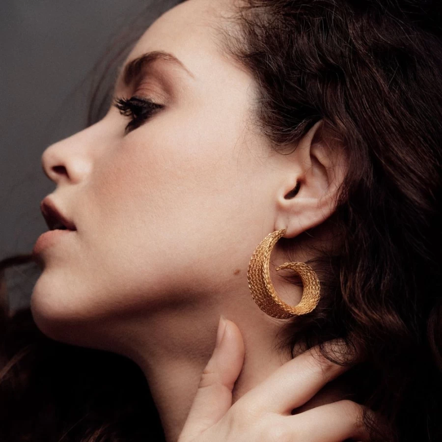 Freya Rose Gold Weave Curled Hoop Earrings for Women