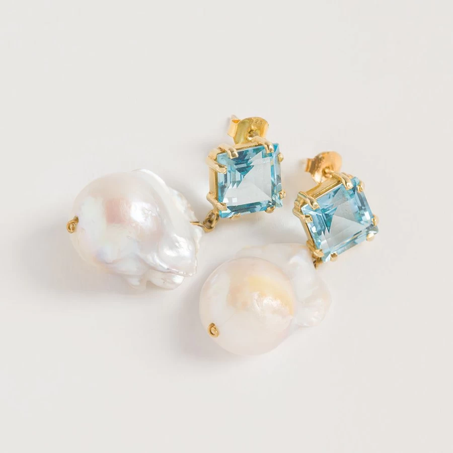Freya Rose Women's Blue Topaz Baroque Drop Earrings