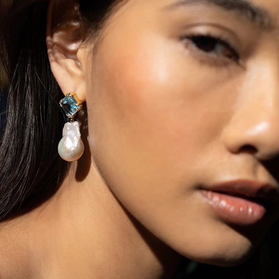 Freya Rose Women's Blue Topaz Baroque Drop Earrings