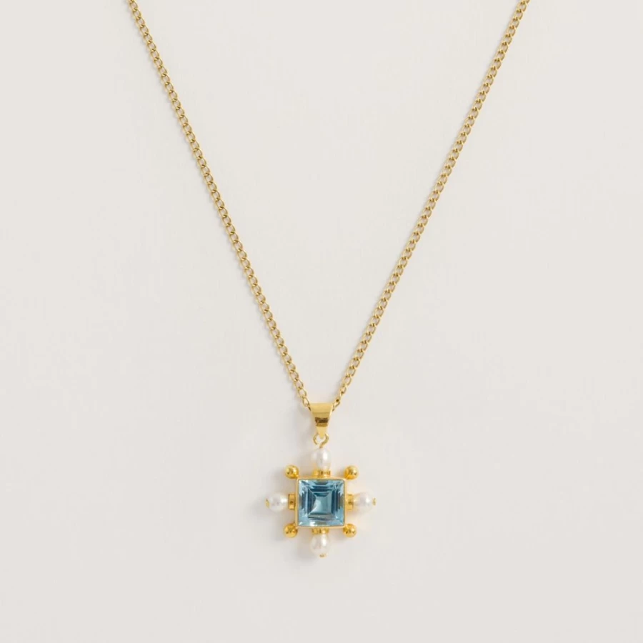 Freya Rose Women's Blue Topaz Cross Pendant Necklace - Sterling Silver Elegant Religious Jewelry Gift