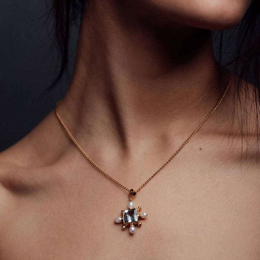 Freya Rose Women's Blue Topaz Cross Pendant Necklace - Sterling Silver Elegant Religious Jewelry Gift
