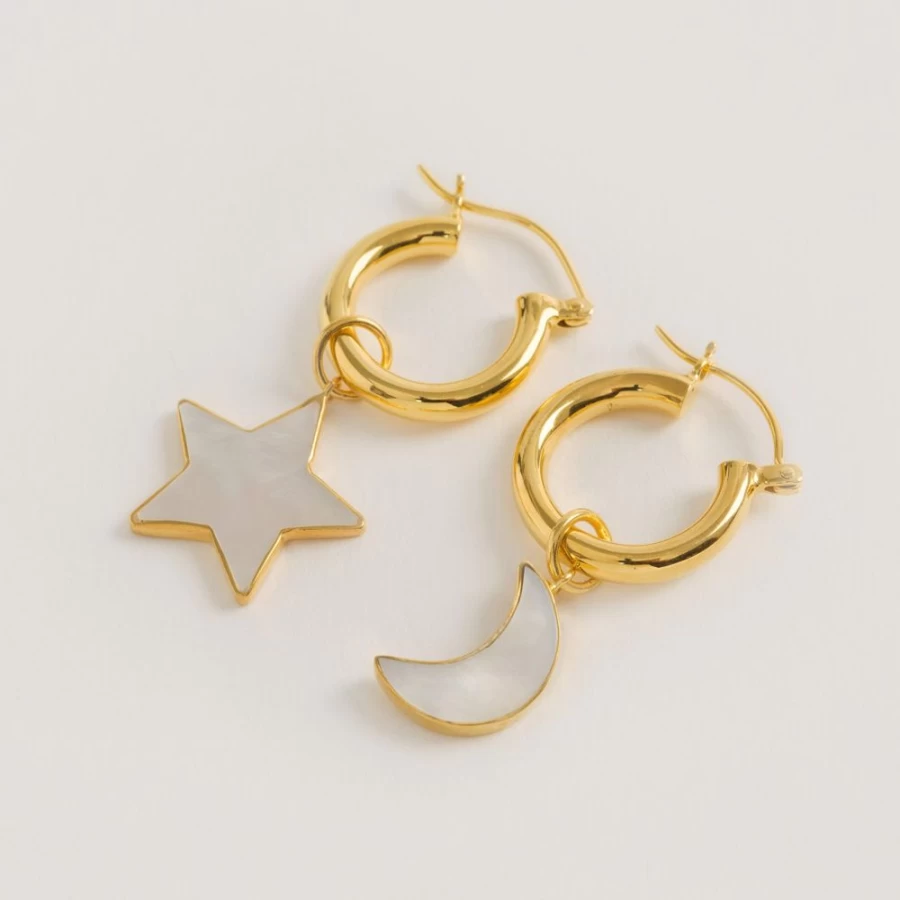 Freya Rose Gold Mini Hoops Earrings with Star and Moon Charm for Women