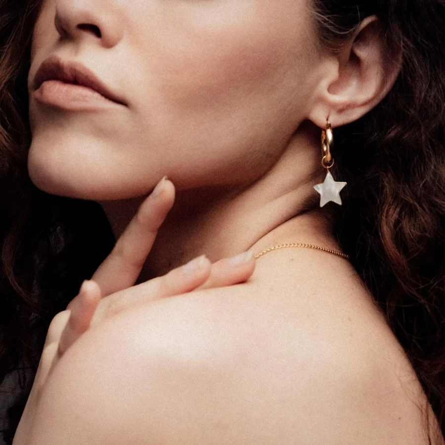 Freya Rose Gold Mini Hoops Earrings with Star and Moon Charm for Women