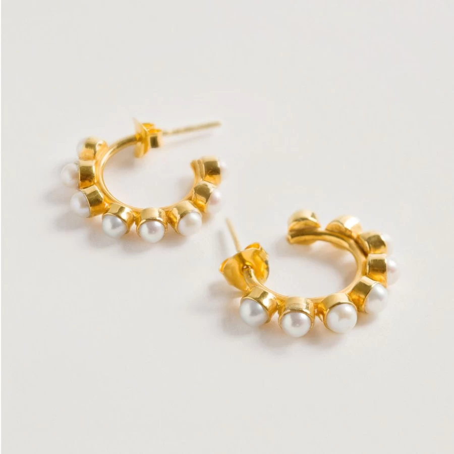 Freya Rose Mini Stud Pearl Hoop Earrings for Women - Elegant Gold Pearl Studded Hoops