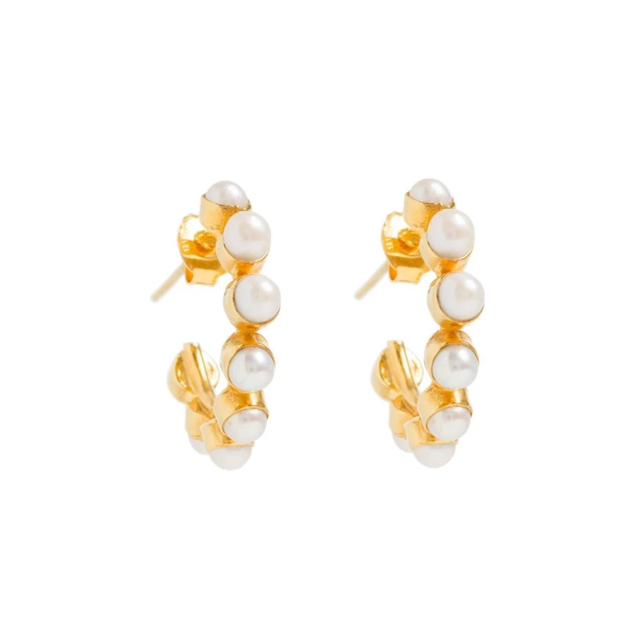 Freya Rose Mini Stud Pearl Hoop Earrings for Women - Elegant Gold Pearl Studded Hoops