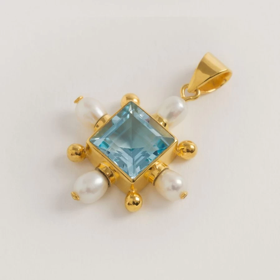 Freya Rose Women's Blue Topaz Cross Pendant Necklace