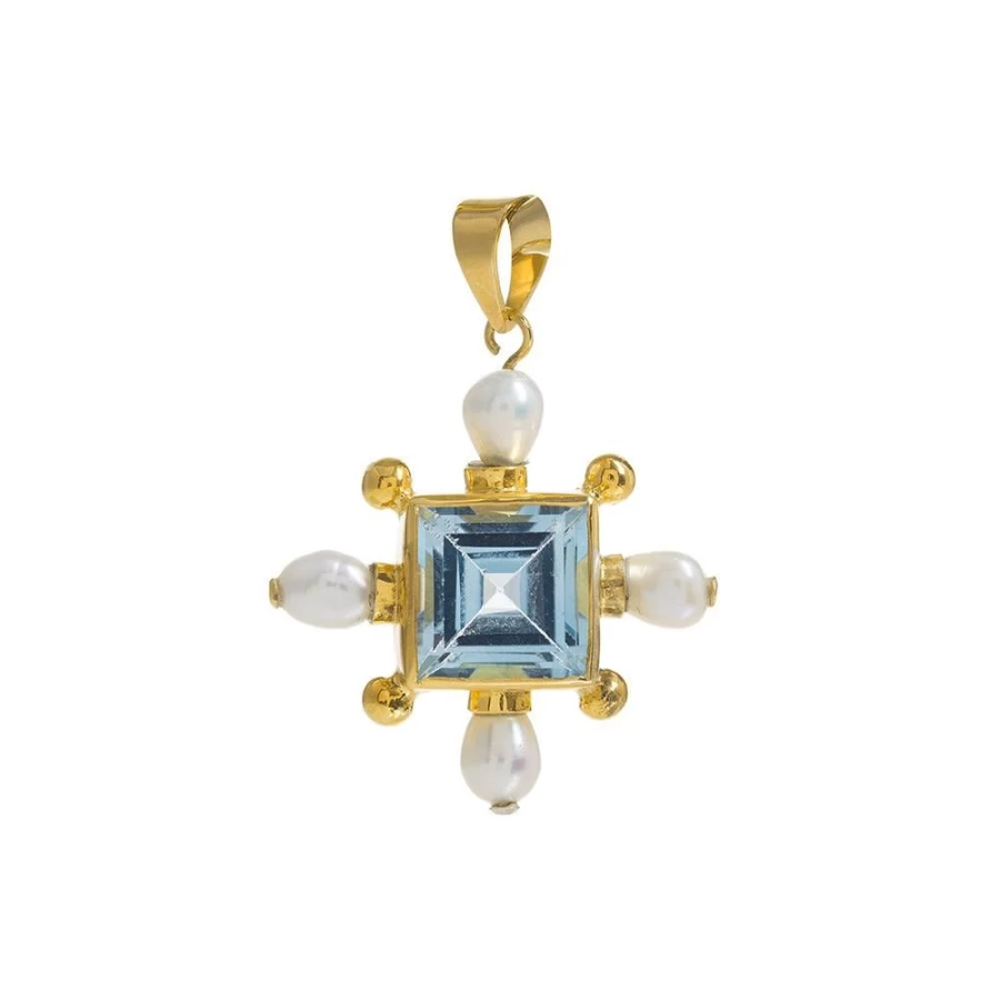 Freya Rose Women's Blue Topaz Cross Pendant Necklace