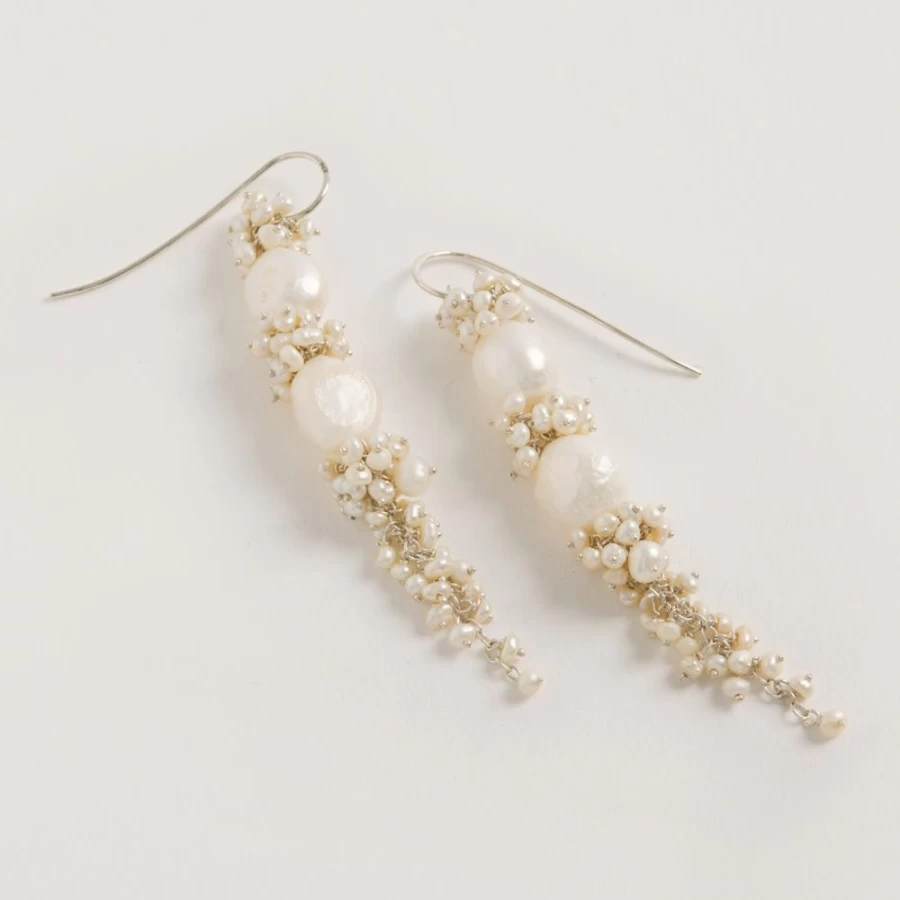 Freya Rose Silver Baroque Pearl Drop Earrings for Women - Elegant Long Dangle Earrings