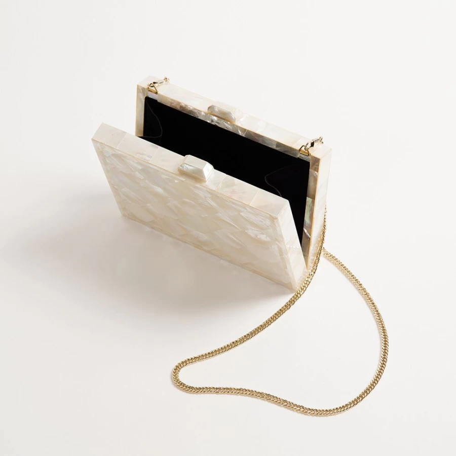 Freya Rose Women's Athena Ivory Mother of Pearl Handbag - Elegant Pearl Embellished Clutch