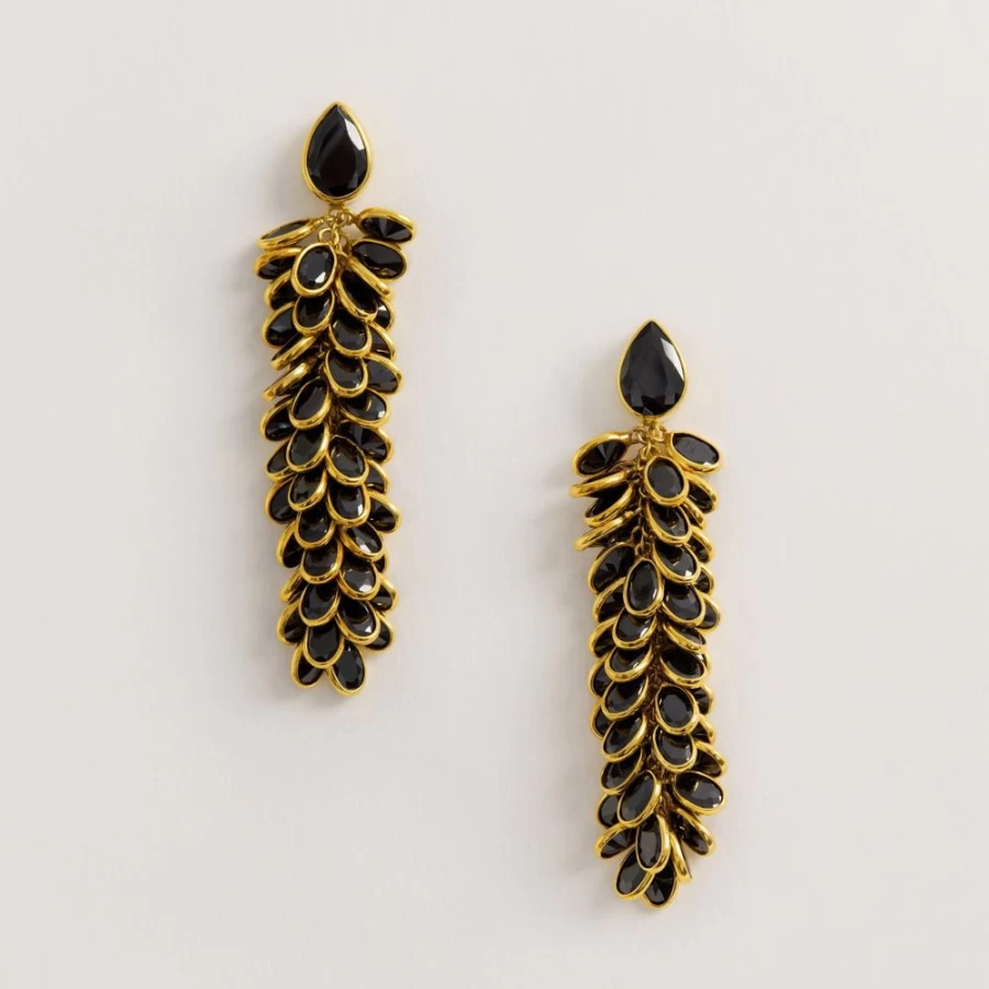 Freya Rose Gold and Black Crystal Long Drop Earrings for Women