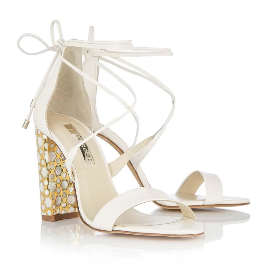 Freya Rose Women's Soraya Ivory-Pearl Heeled Sandals - Elegant Pearl Embellished Wedding Shoes