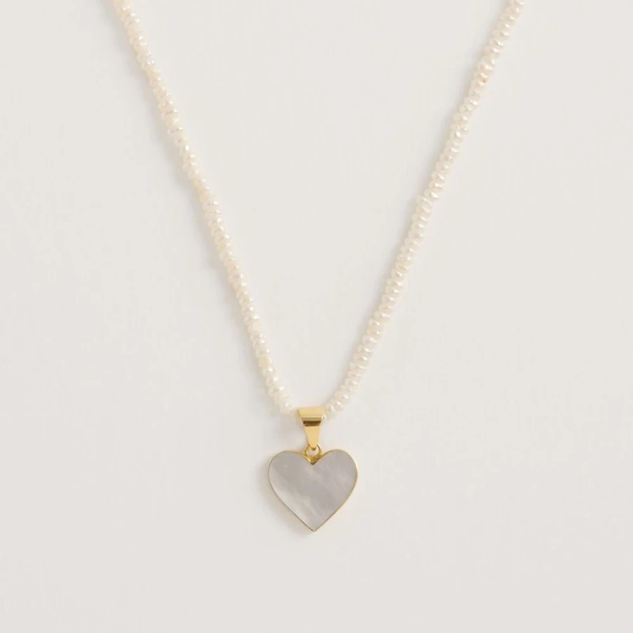 Freya Rose Women's Seed Pearl Necklace with Mother of Pearl Heart Pendant - Elegant Dainty Jewelry Gift